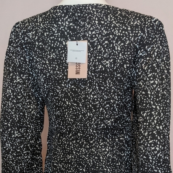 Missguided Black Dalmatian Print V Neck Smock Dress size 0 - Picture 5 of 8